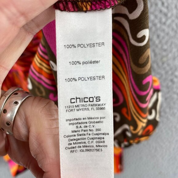 Chicos Top Womens 1 US Medium Orange Pink Zanzibar One Shoulder Side Tie Blouse* - Picture 6 of 10